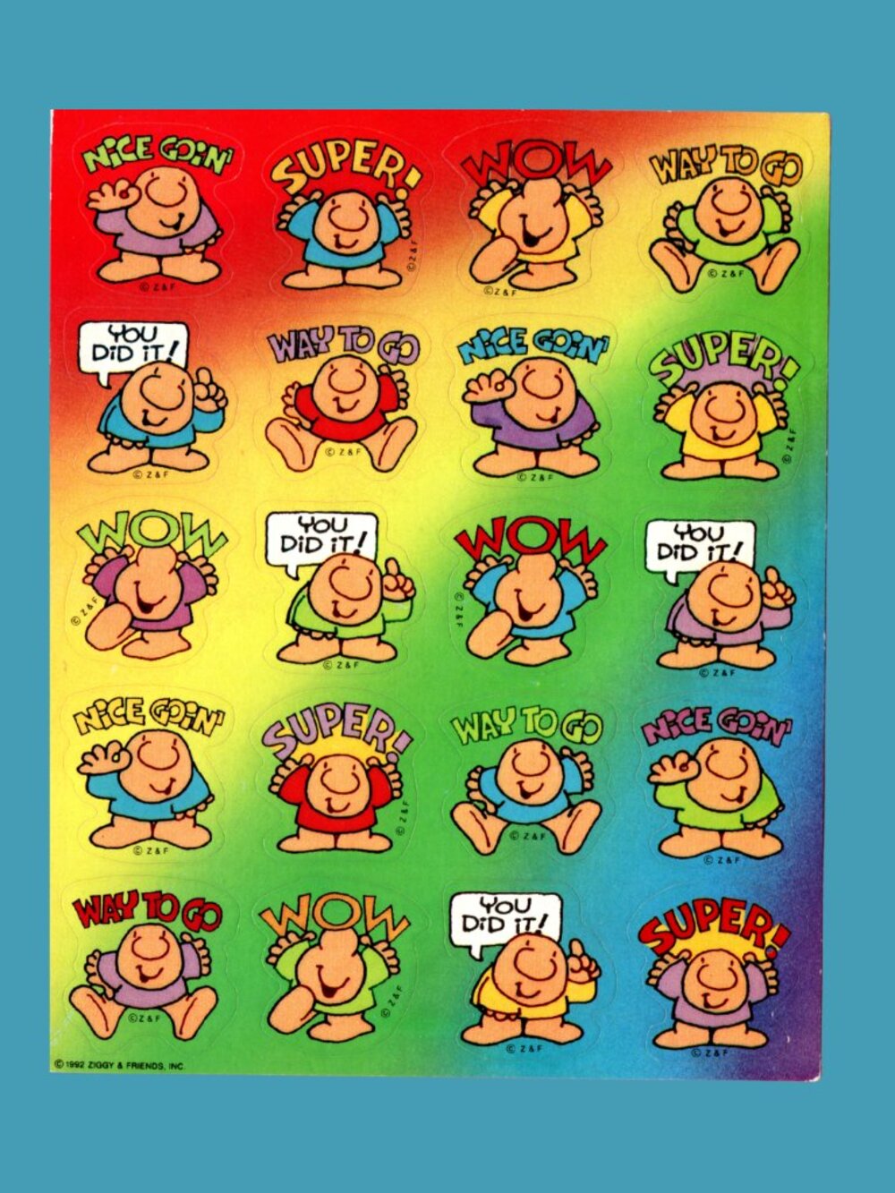 American Greetings Ziggy 1992 Vintage Sticker Sheet